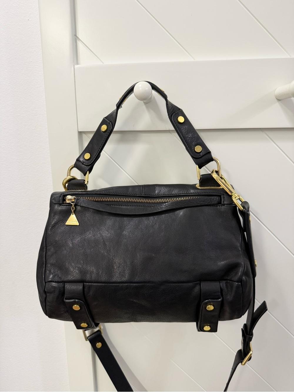 Golden Lane London Black Leather Soave Duo Convertible Shoulder Bag
